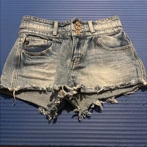 KanCan Blue Distressed Jean Shorts with Frayed Hem
